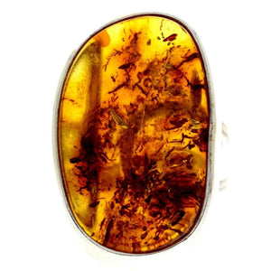 925 Sterling Silver & Genuine Cognac Baltic Amber Unique Ring - RG0713