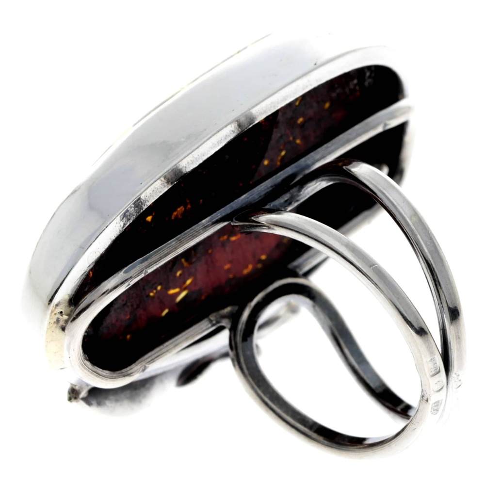 925 Sterling Silver & Genuine Green Baltic Amber Unique Ring - RG0725