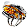 925 Sterling Silver & Genuine Cognac Baltic Amber Unique Ring - RG0729