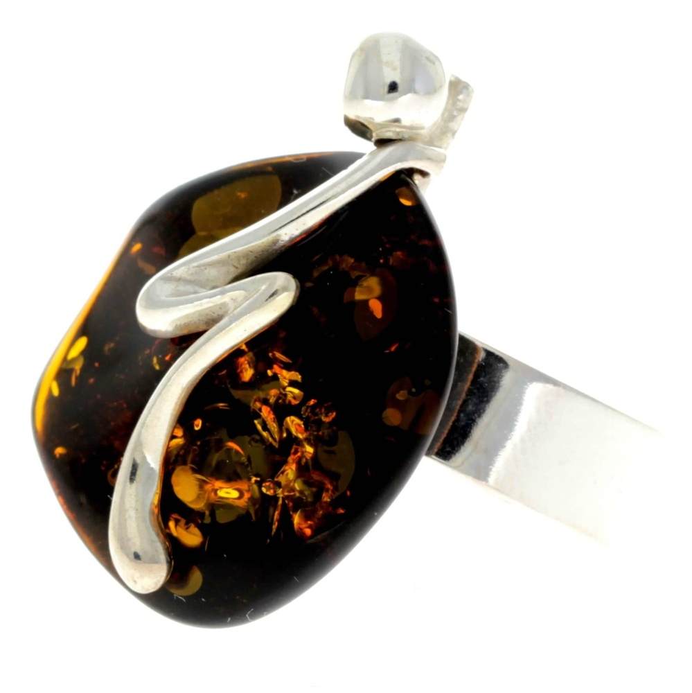 925 Sterling Silver & Genuine Baltic Amber Unique Ring - RG0747