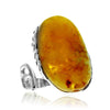 925 Sterling Silver & Genuine Lemon Baltic Amber Unique Exclusive Adjustable Ring - RG0773