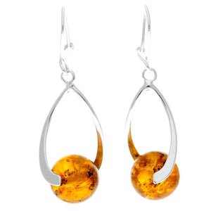 925 Sterling Silver & Genuine Baltic Amber Elegant Drop Dangling Earrings - TBE1