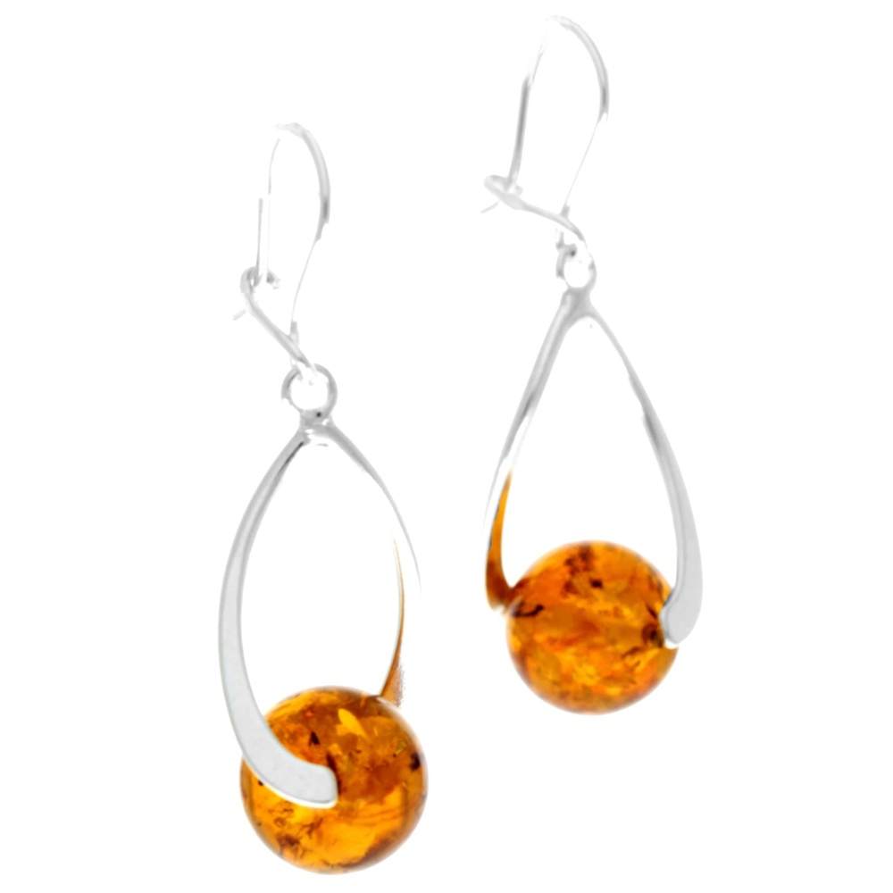 925 Sterling Silver & Genuine Baltic Amber Elegant Drop Dangling Earrings - TBE1