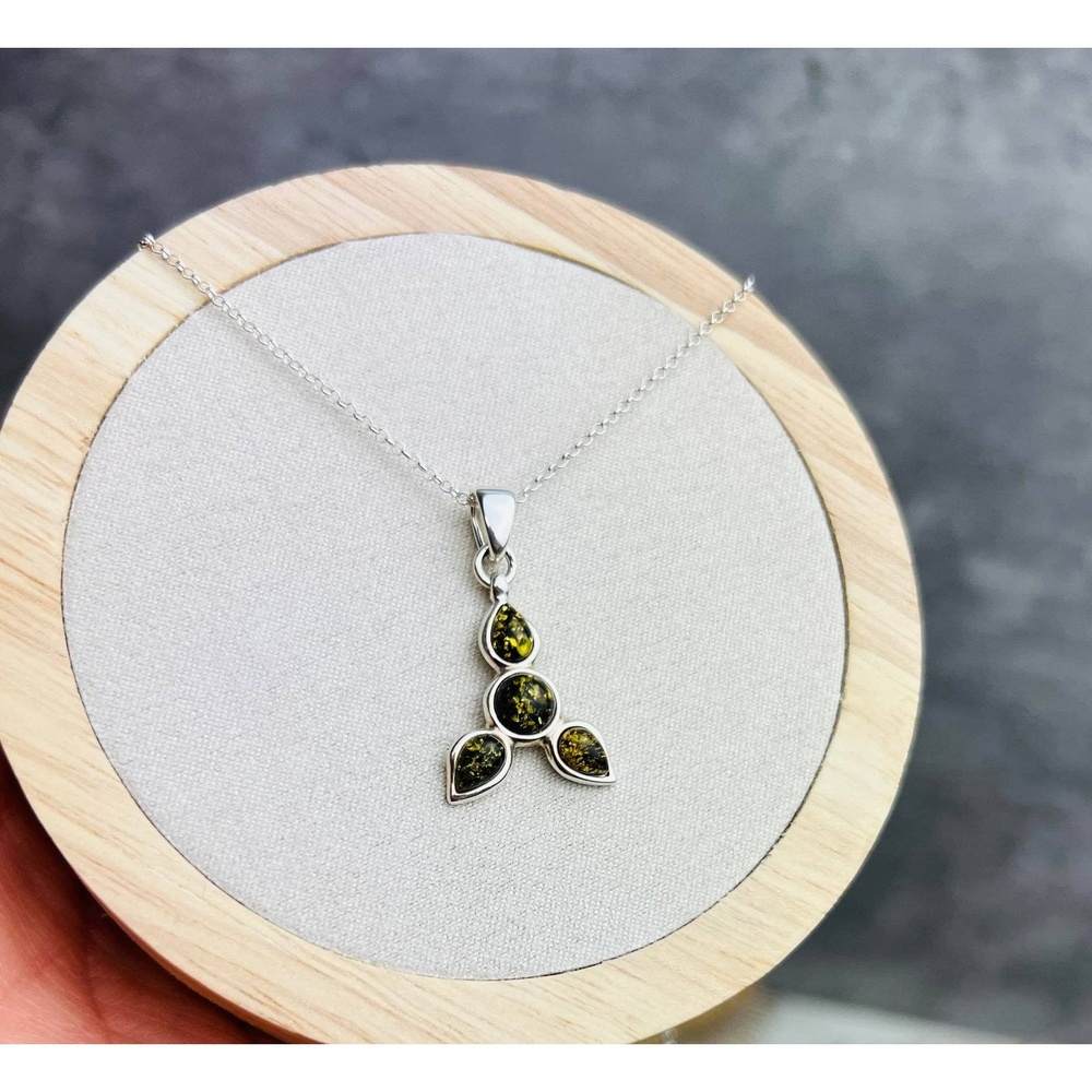 925 Sterling Silver & Genuine Baltic Amber Modern Trio Pendant AA230