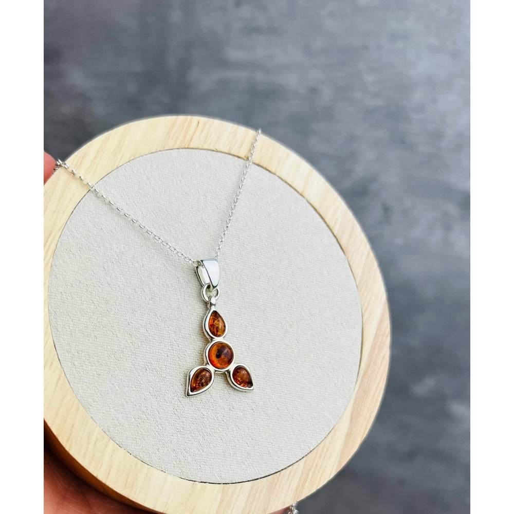 925 Sterling Silver & Genuine Baltic Amber Modern Trio Pendant AA230