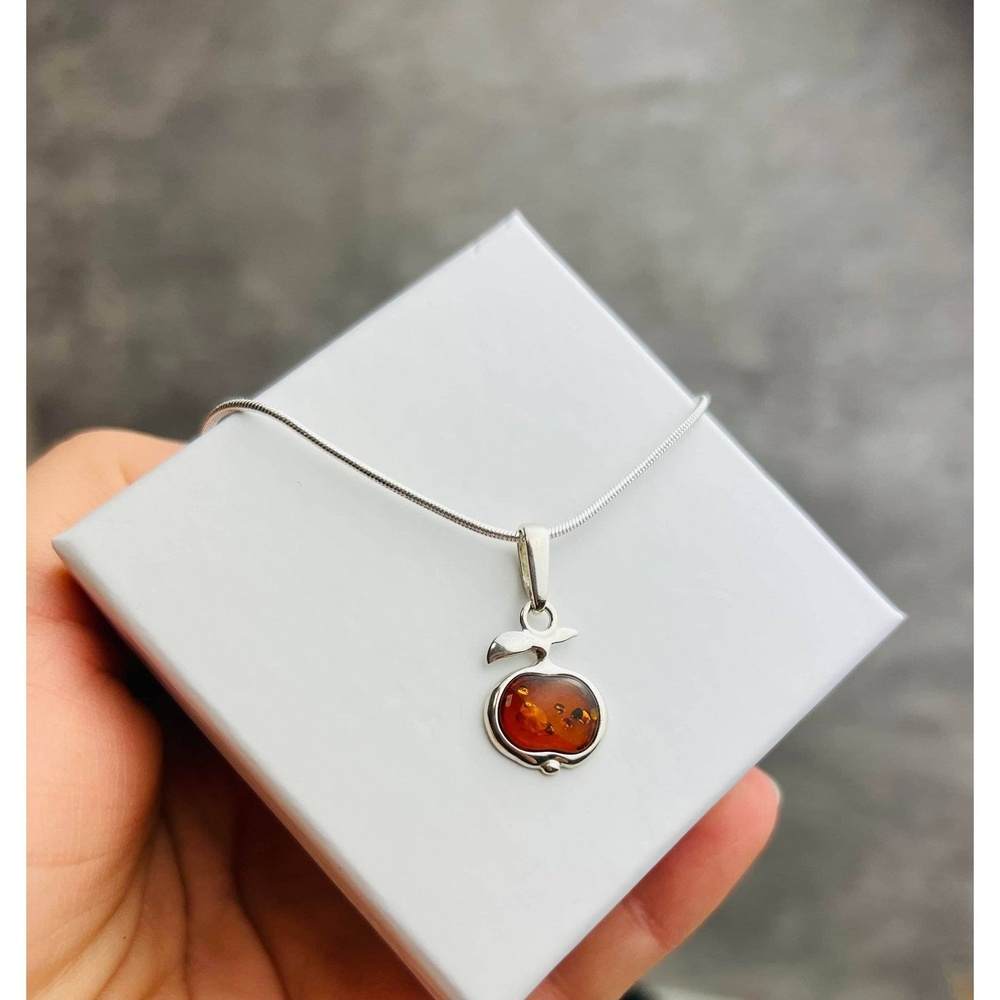 925 Steling Silver & Genuine Baltic Amber Classic Apple Pendant - AB200