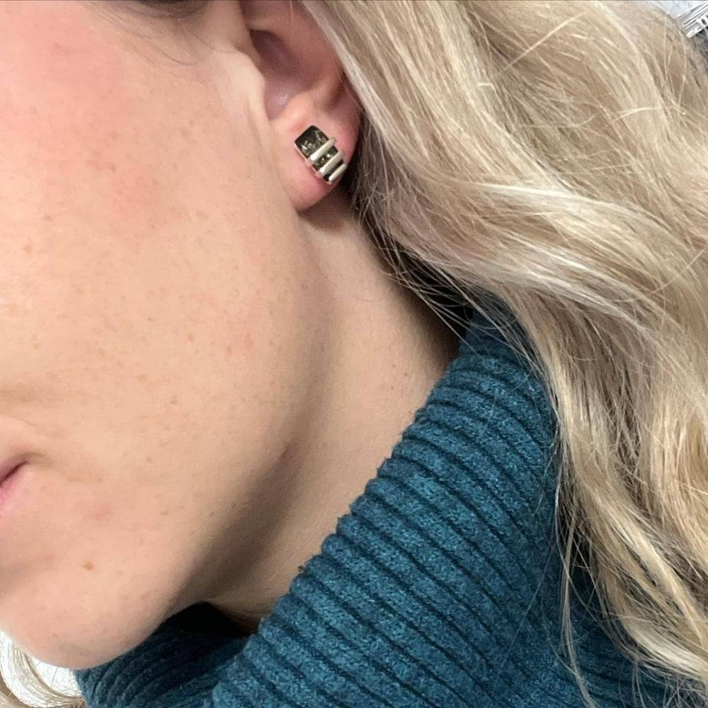 Sterling Silver & Genuine Baltic Amber Rectangular Studs Earrings - AC009