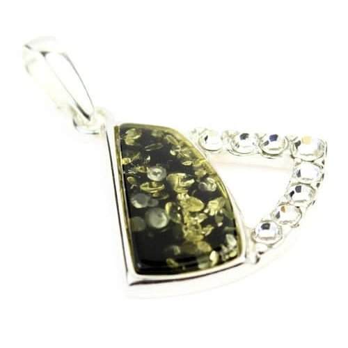 925 Steling Silver & Genuine Baltic Amber with Cubic Zirconia's Modern Pendant - AC214