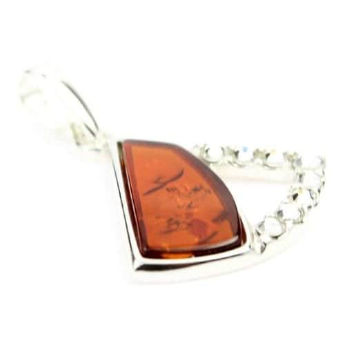 925 Steling Silver & Genuine Baltic Amber with Cubic Zirconia's Modern Pendant - AC214