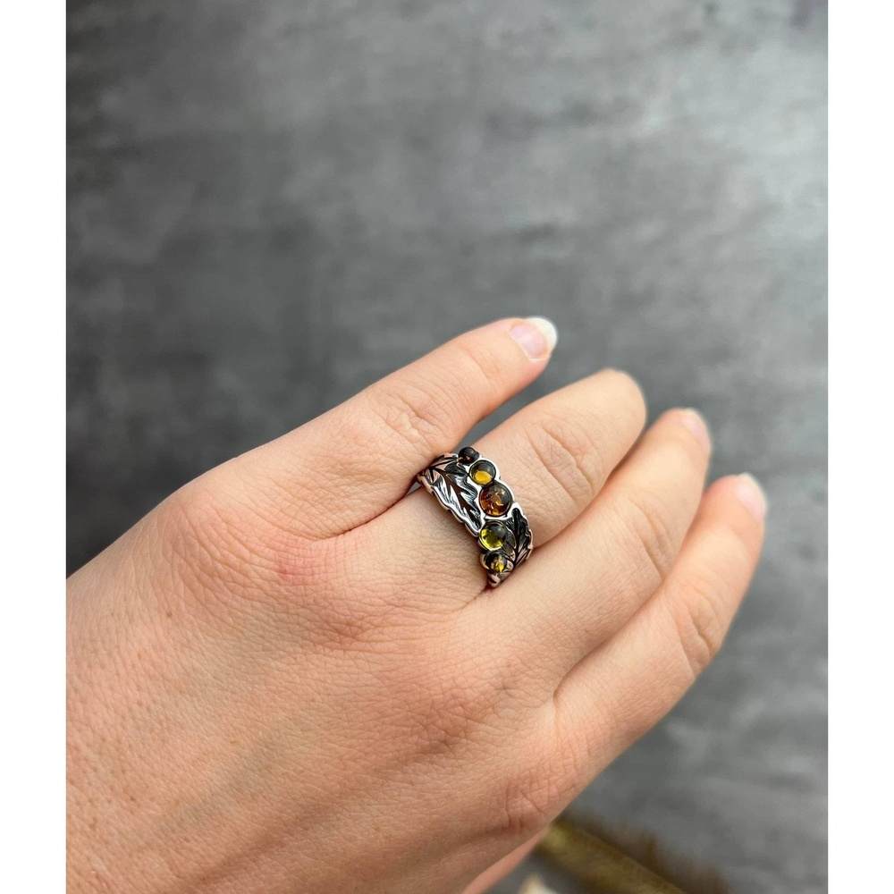 925 Sterling Silver & Genuine Baltic Amber Modern Ring - AR13