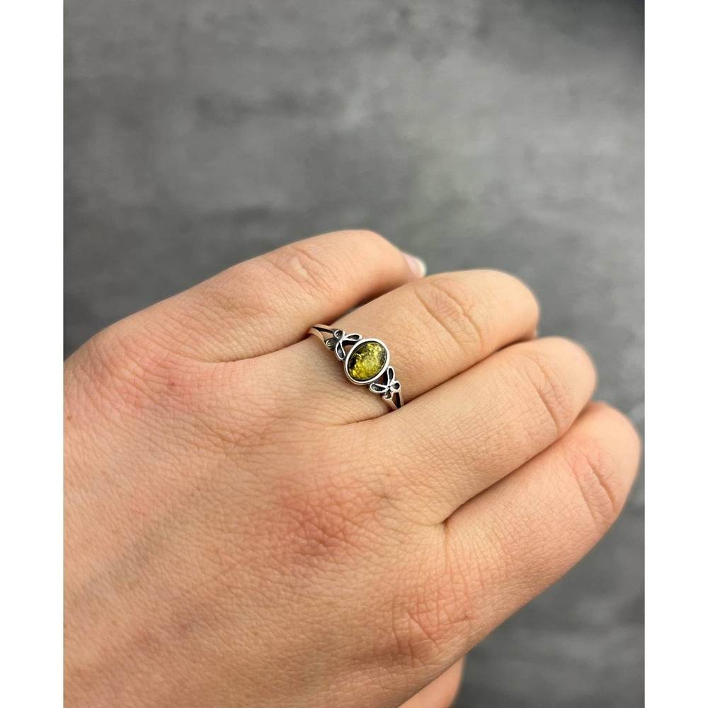 925 Sterling Silver & Genuine Oval Baltic Amber Ring with Butterfly - AR7
