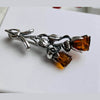 925 Sterling Silver & Baltic Amber 2 Roses Brooch - BR2