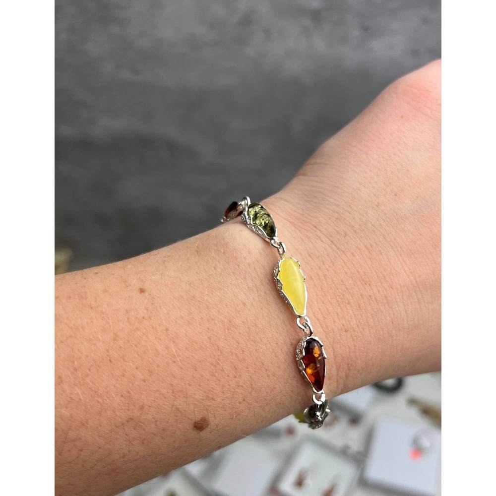 925 Sterling SilveR & Baltic Amber Modern Link Bracelet - G500