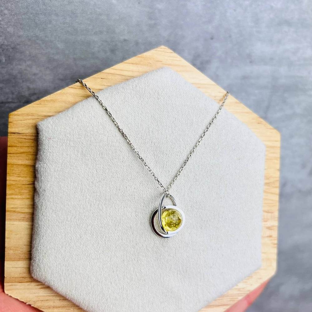 925 Sterling Silver & Genuine Baltic Amber Modern Pendant - GL389