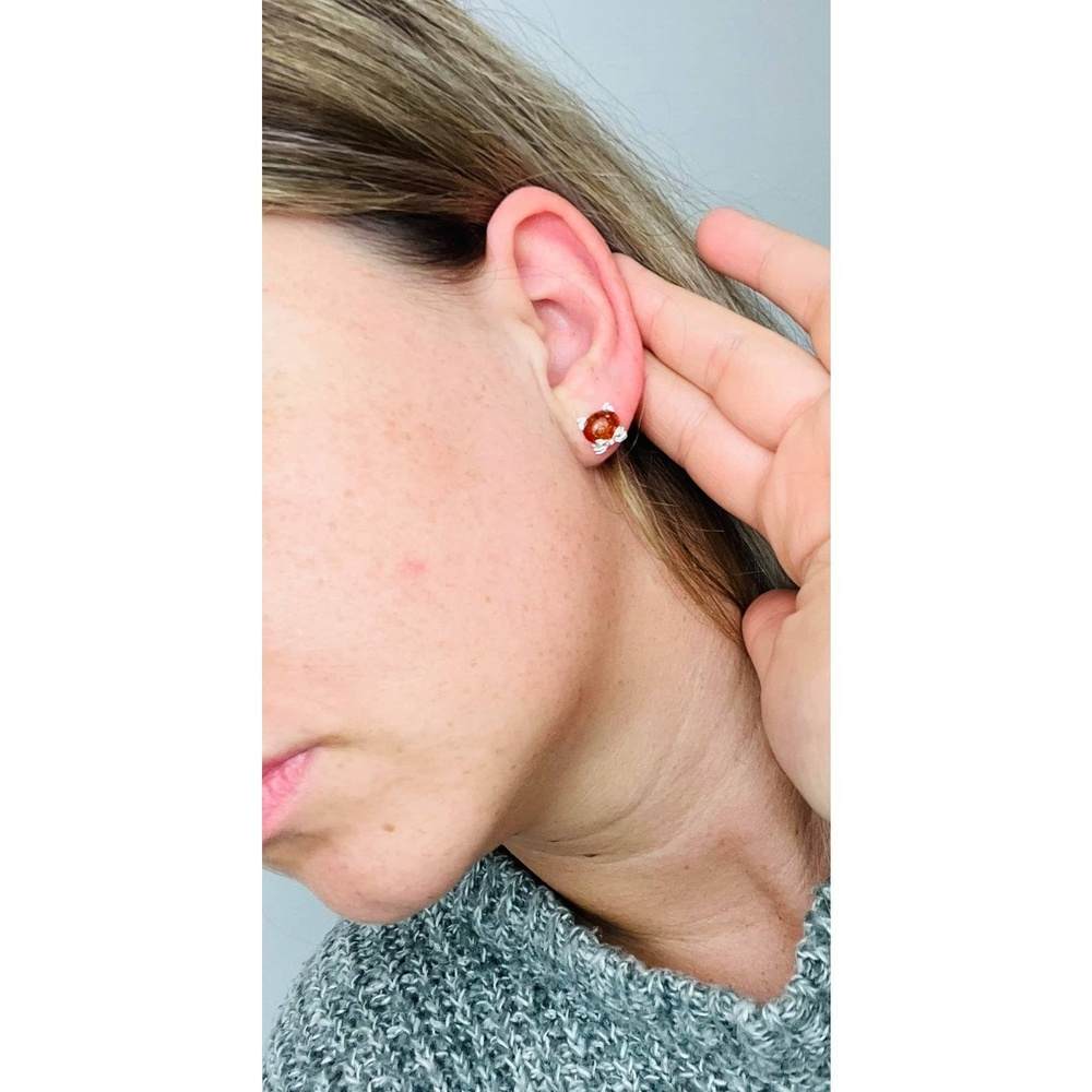 925 Sterling Silver & Baltic Amber Cute Cats Studs Earrings - GL192
