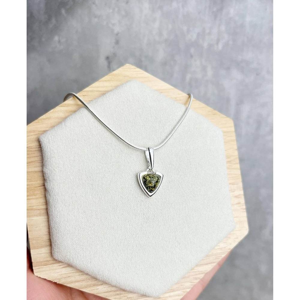 925 Sterling Silver & Baltic Amber Triangle Modern Pendant - GL2001