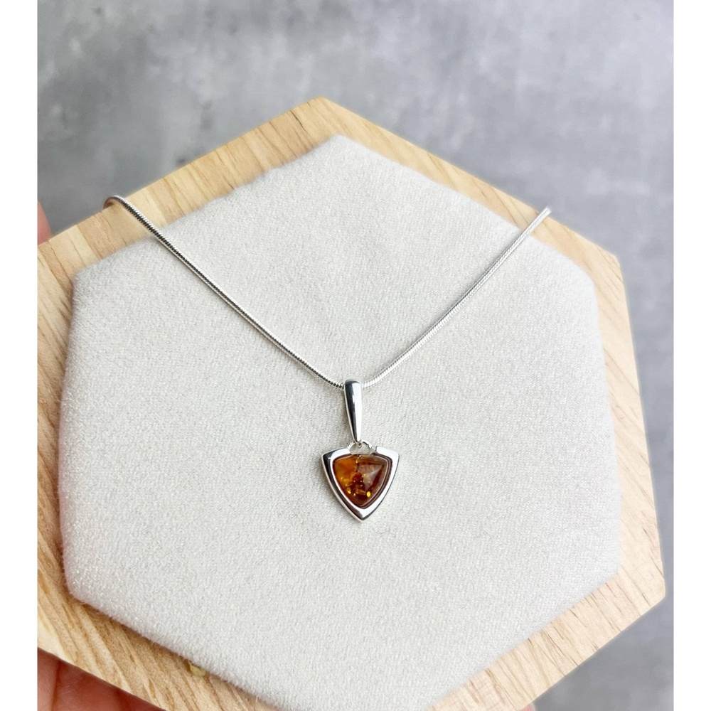 925 Sterling Silver & Baltic Amber Triangle Modern Pendant - GL2001