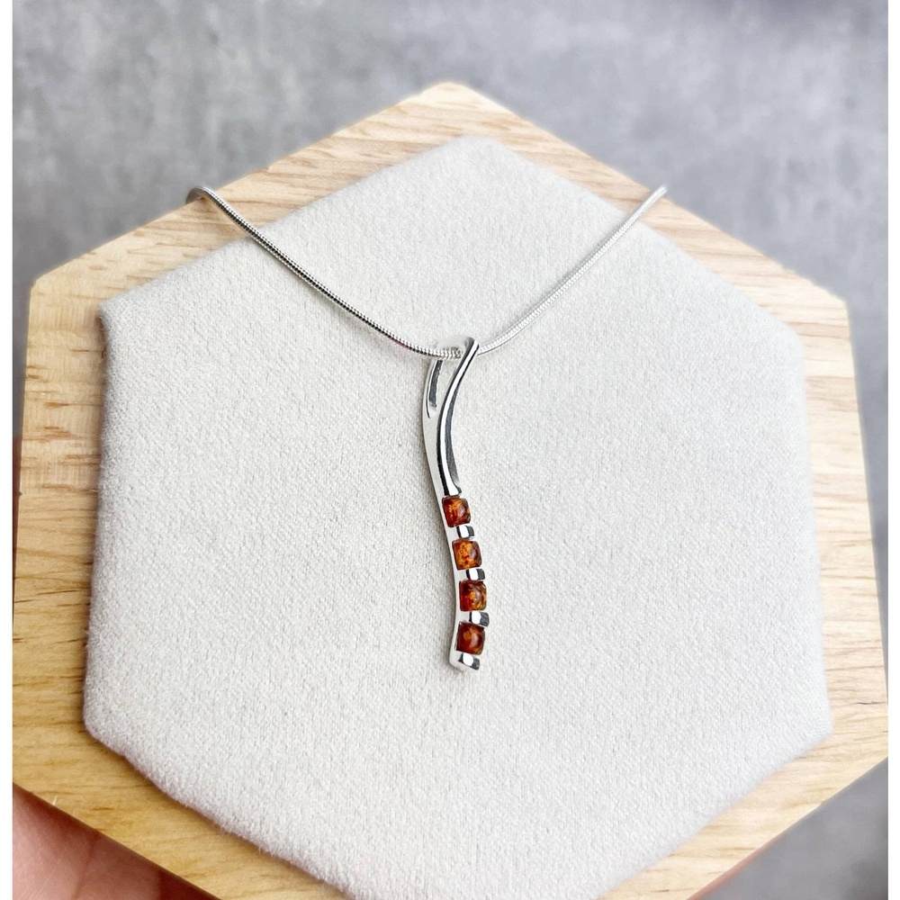 925 Sterling Silver & Baltic Amber Modern Designer Pendant - GL2021