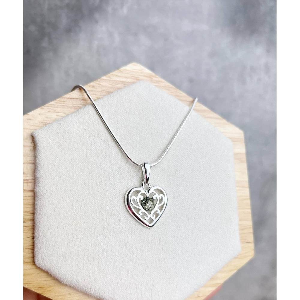 925 Sterling Silver & Baltic Amber Modern Heart Pendant - GL2006