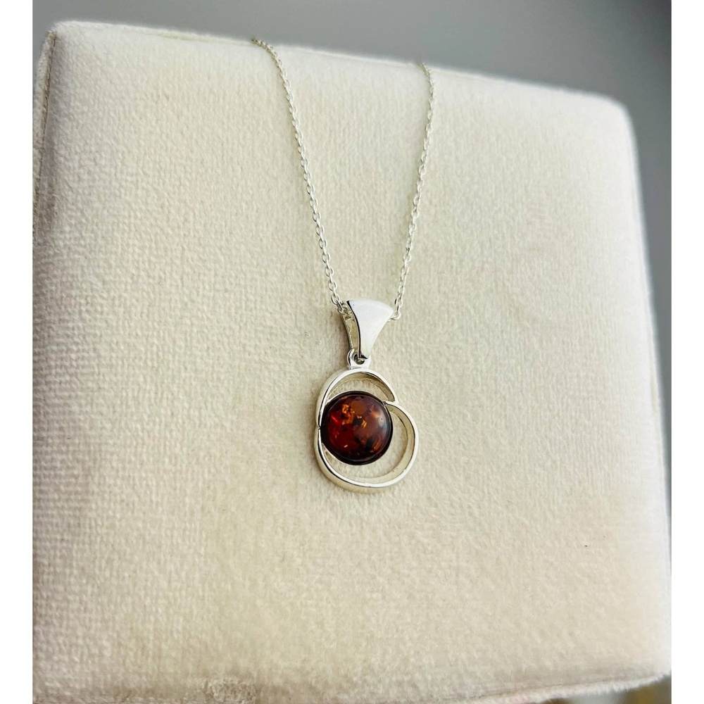 925 Sterling Silver & Genuine Baltic Amber Classic Modern Pendant - GL254