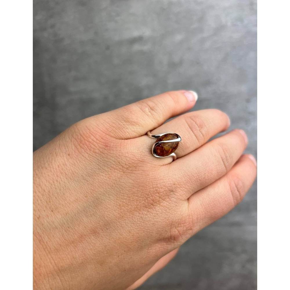 925 Sterling Silver & Baltic Amber Modern Adjustable Ring - GL477