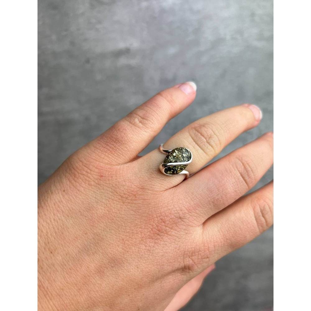 925 Sterling Silver & Baltic Amber Modern Adjustable Ring - GL477