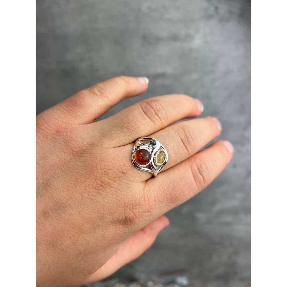 925 Sterling Silver & Baltic Amber Modern Designer Ring - GL486