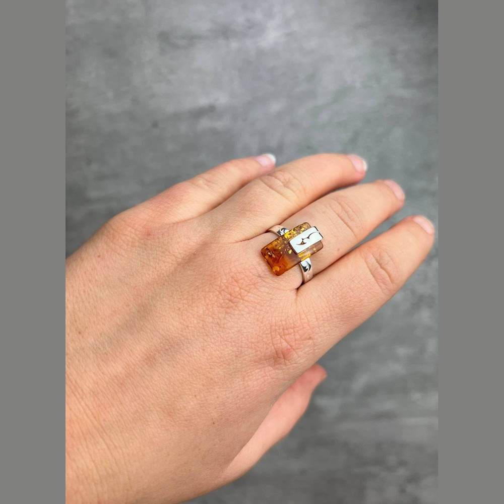 925 Sterling Silver & Baltic Amber Modern Designer Ring - GL492