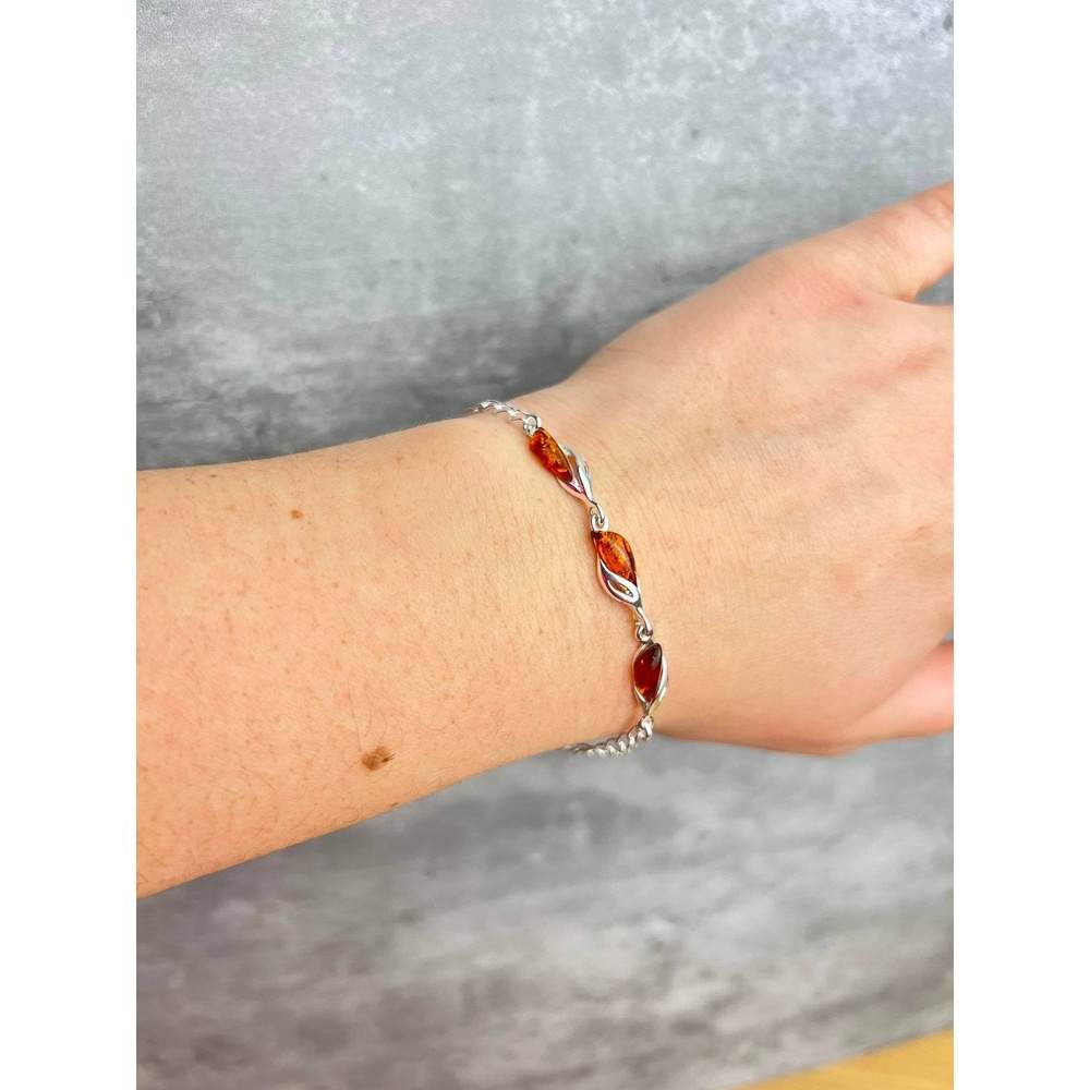 925 Sterling Silver & Baltic Amber Modern Adjustable Bracelet 20 cm - GL533