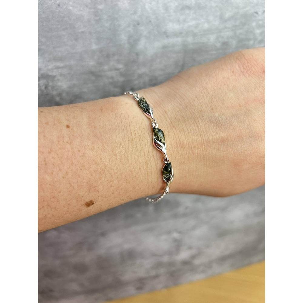 925 Sterling Silver & Baltic Amber Modern Adjustable Bracelet 20 cm - GL533