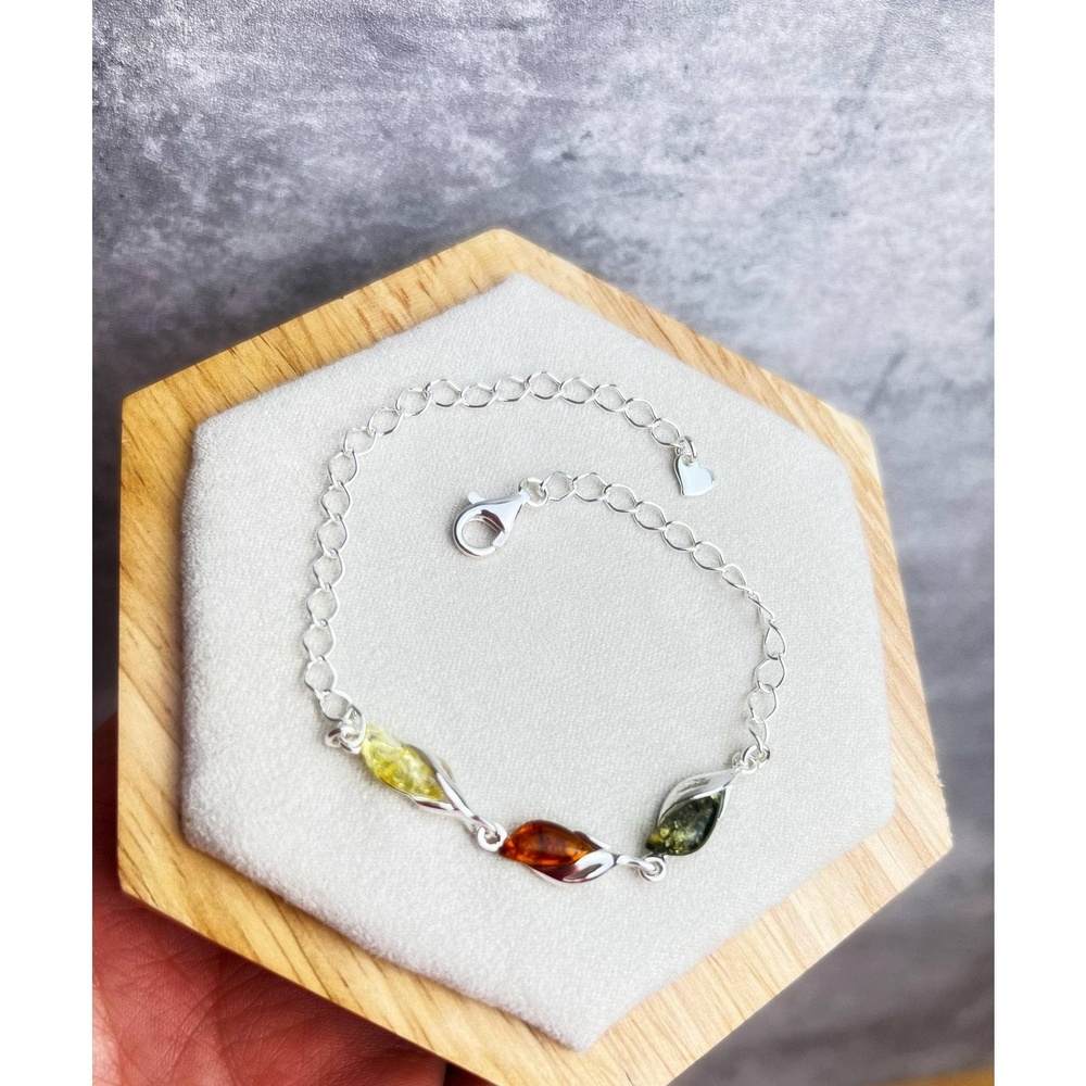 925 Sterling Silver & Baltic Amber Modern Adjustable Bracelet 20 cm - GL533