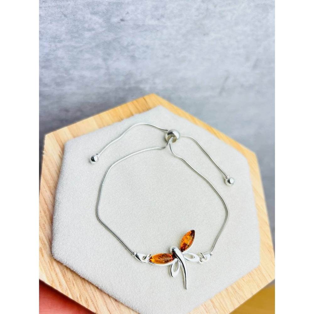 Beautiful Designer Silver Butterfly Bracelet set with Baltic Amber - GL534