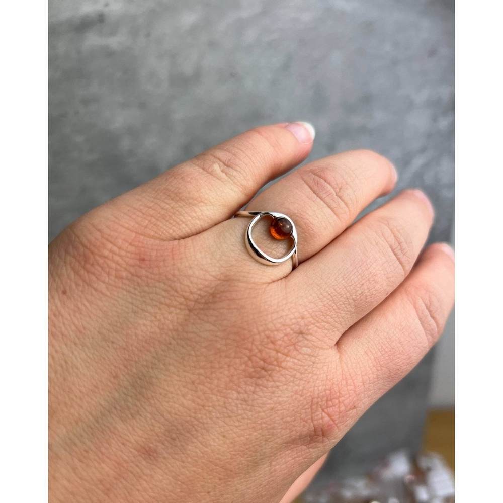 925 Sterling Silver & Baltic Amber Modern Designer Ring - GL718