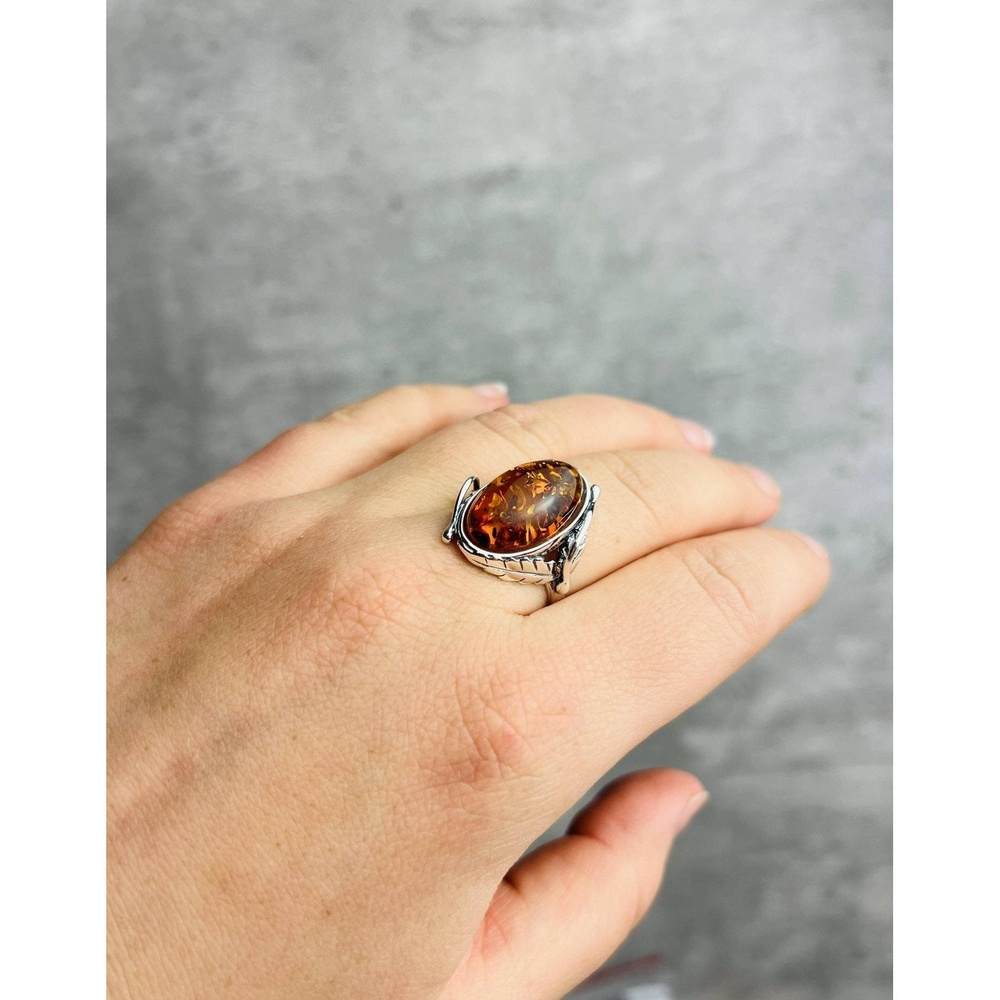 925 Sterling Silver & Baltic Amber Large Classic Art Nouveau Ring - GL719