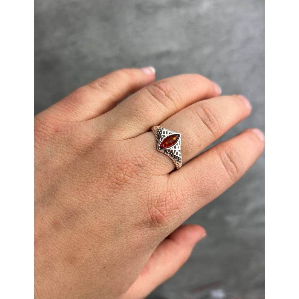 925 Sterling Silver & Baltic Amber Modern Designer Ring - GL733