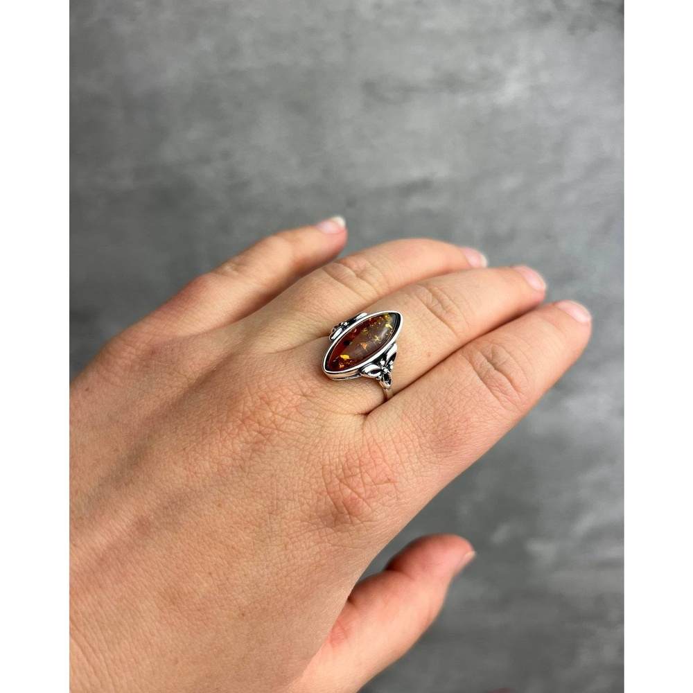 925 Sterling Silver & Genuine Baltic Amber Celtic Ring - GL736