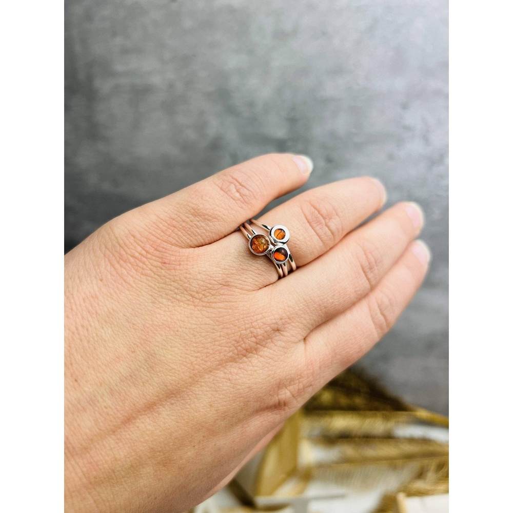 925 Sterling Silver & Genuine Baltic Amber Classic 3 Rings Set - GL753