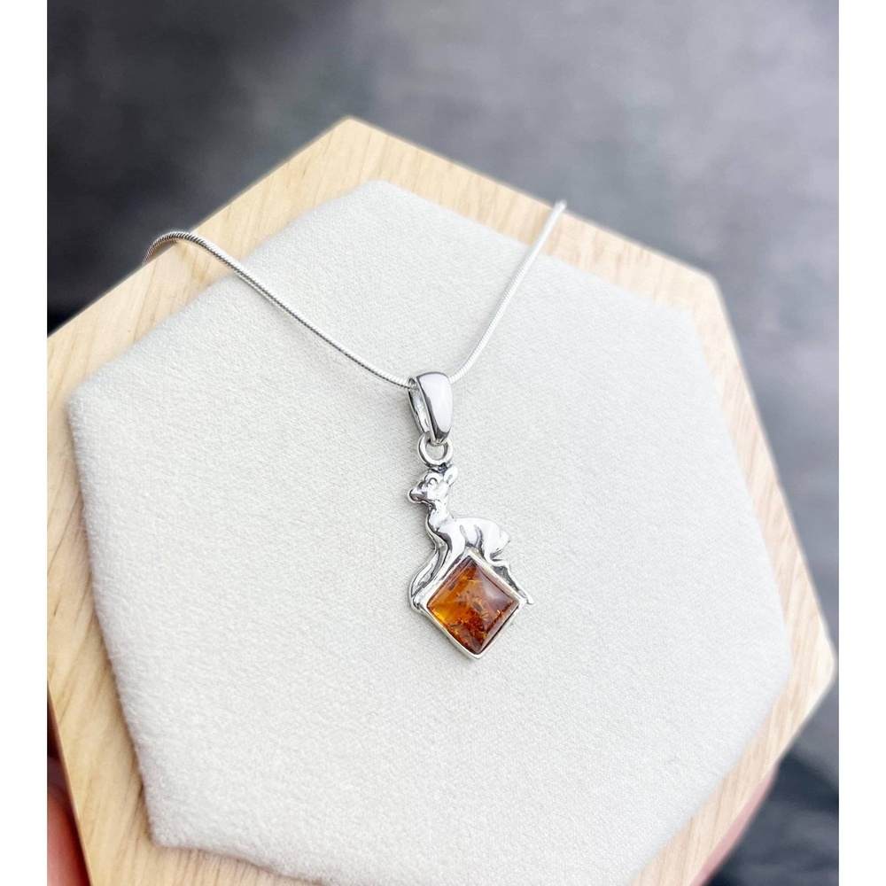 925 Sterling Silver & Genuine Baltic Amber Classic Fawn Pendant - K218