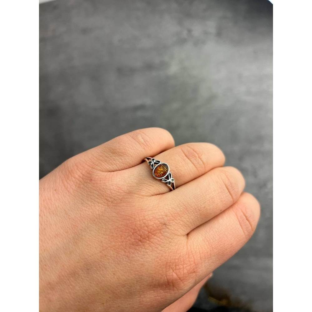 925 Sterling Silver & Genuine Oval Baltic Amber Ring with Butterfly - AR7