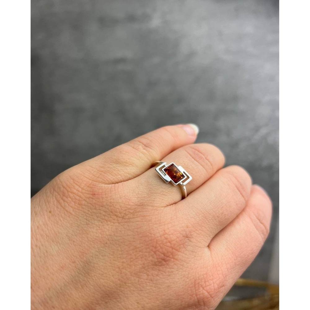 925 Sterling Silver & Genuine Baltic Amber Rectangular Ring - M424