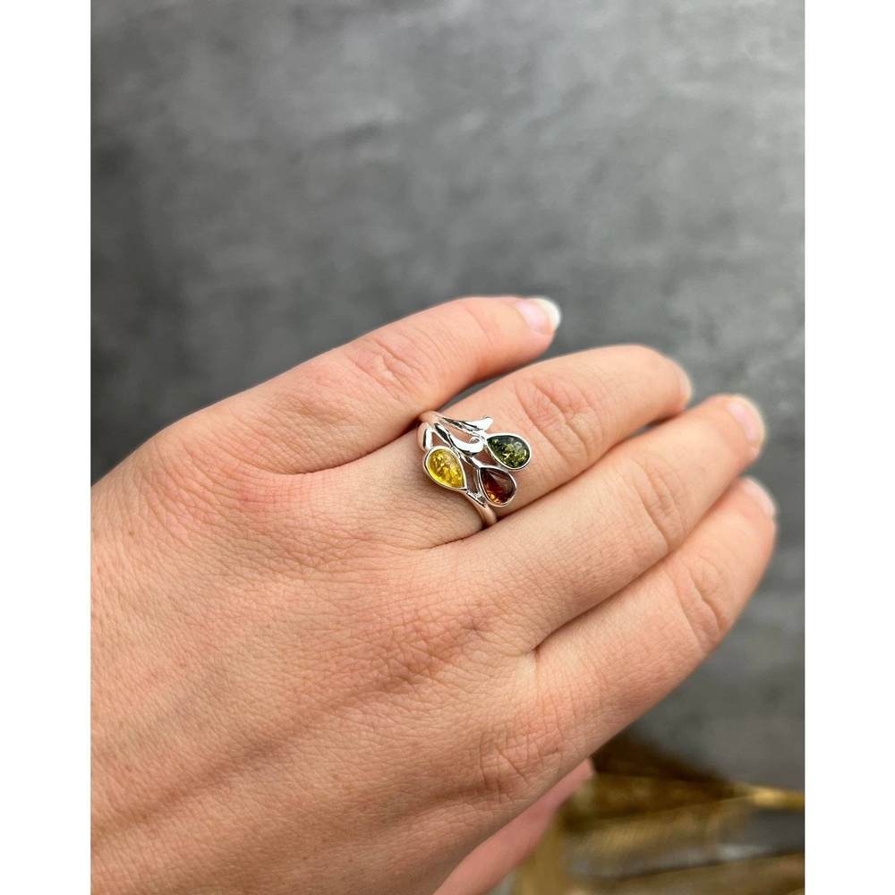 925 Sterling Silver & Genuine Baltic Amber Modern Ring - M477