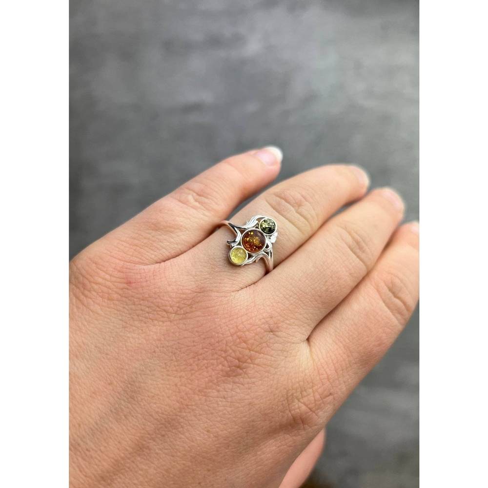 925 Sterling Silver & Genuine Baltic Amber Modern Ring - M737