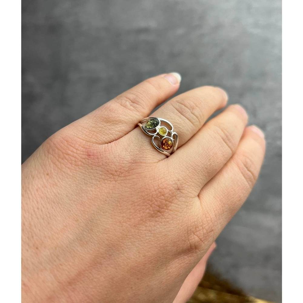 925 Sterling Silver & Genuine Baltic Amber Modern Ring - M738