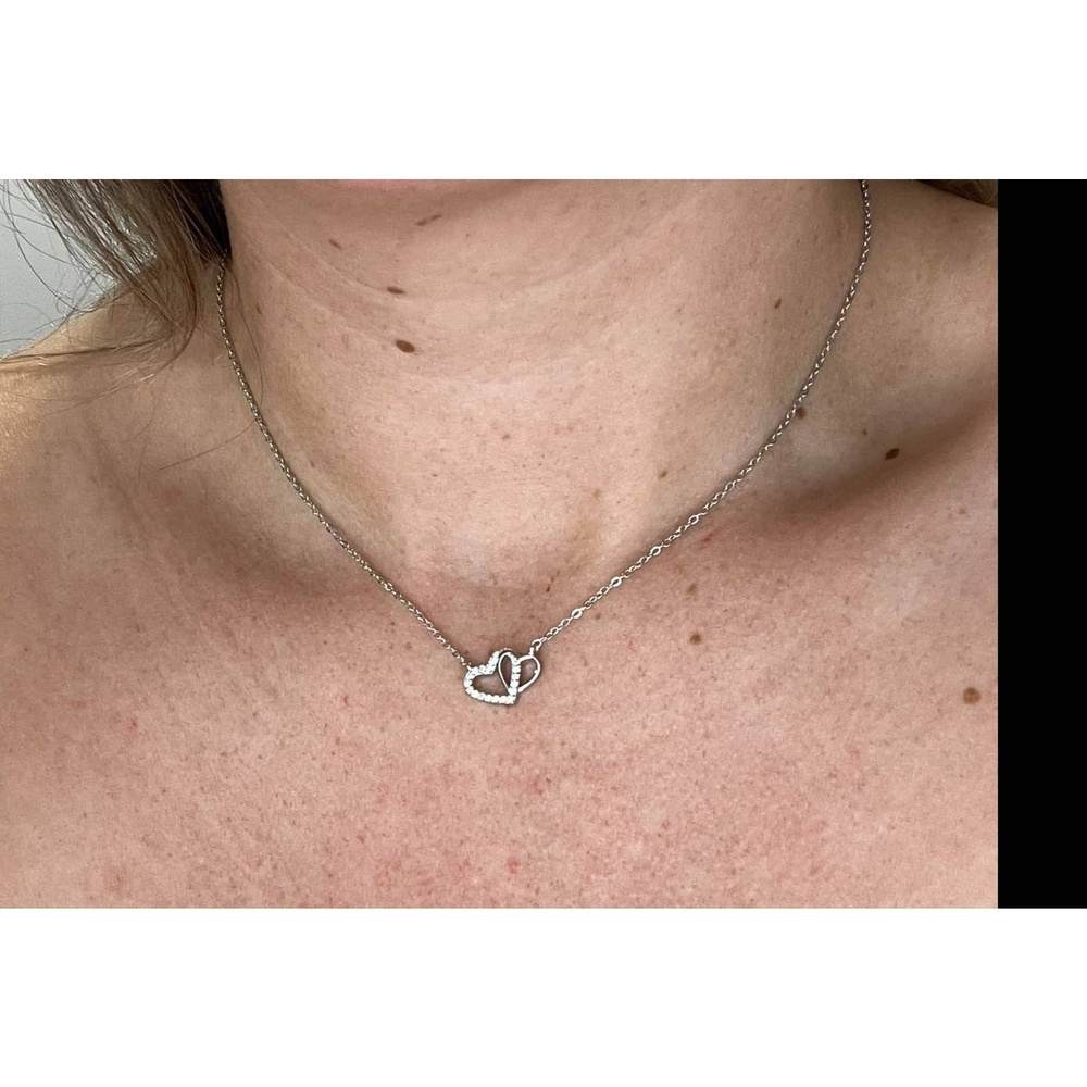 925 Sterling Silver Rhodium Plated Love Heart with Cubic Zirconia Stones Neckles -CH-1043-N
