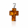 925 Sterling Silver & Genuine Pressed Baltic Amber Carved Cross Pendant - AP24S