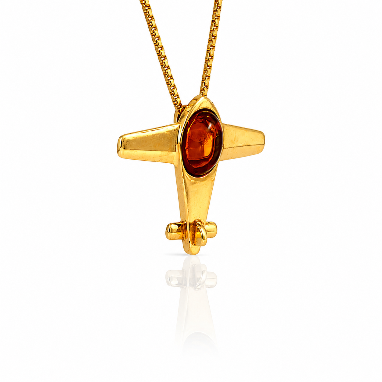 Gold-Plated Over 925 Sterling Silver & Genuine Baltic Amber Little Aero Plane Exclusive Pendant - G15