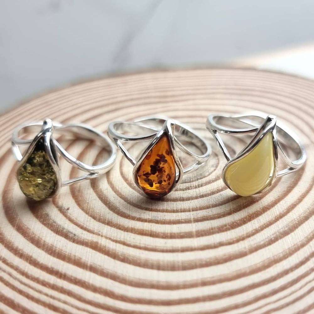 925 Sterling Silver & Genuine Baltic Amber Adjustable Ring G403A