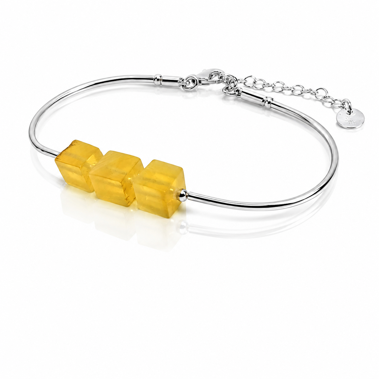 925 Sterling Silver & Genuine Baltic Amber Adjustable Cube Bracelet – J505