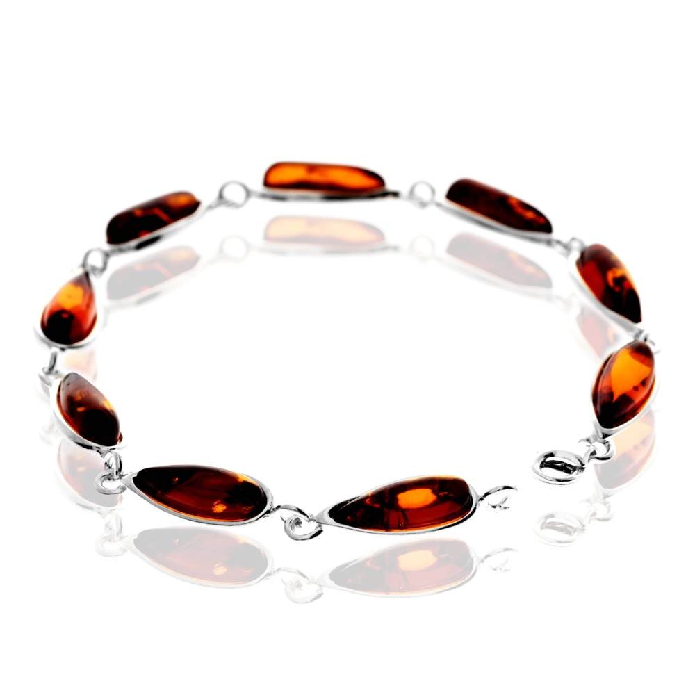 925 Sterling Silver & Genuine Baltic Amber Classic Link Bracelet - G502