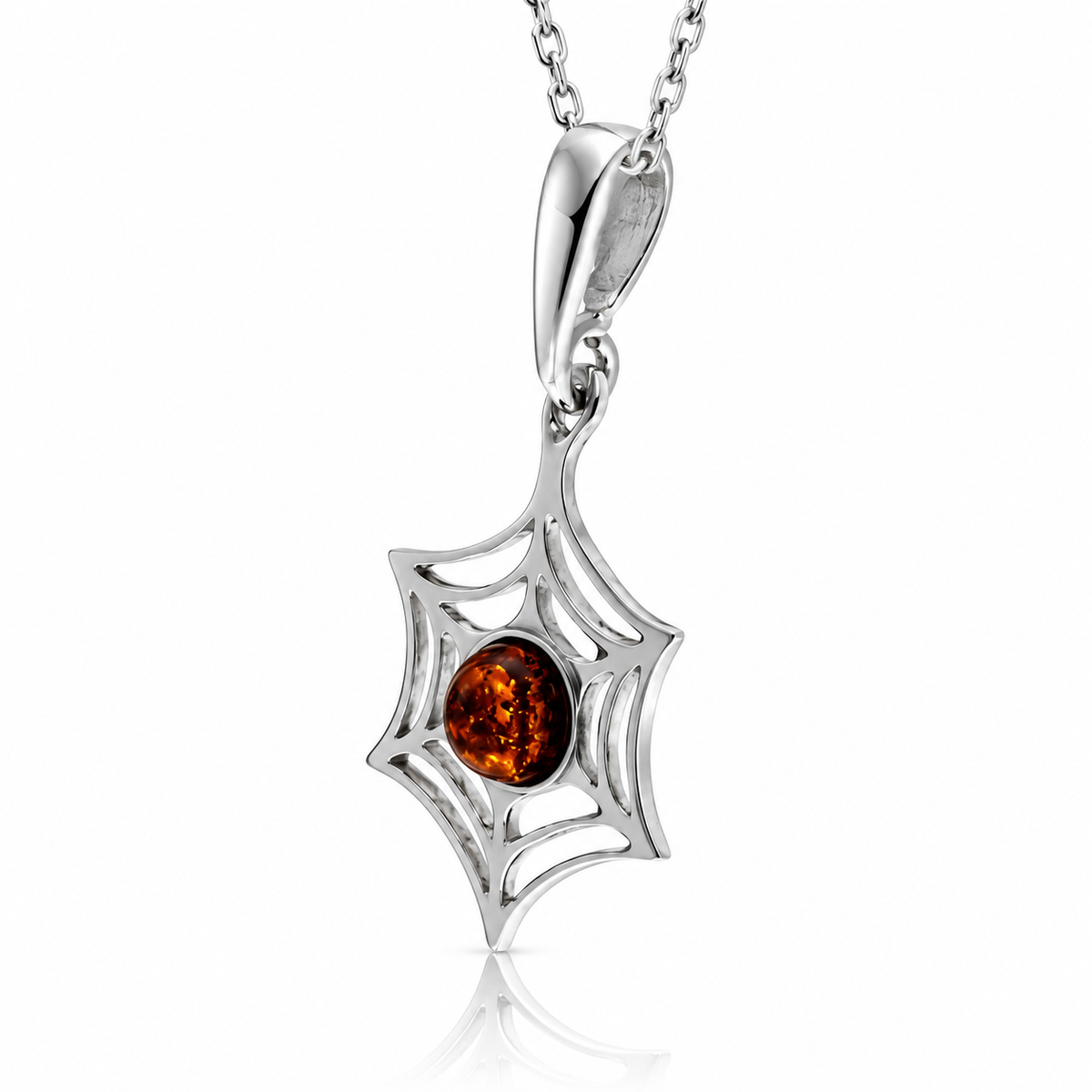 925 Sterling Silver & Genuine Baltic Amber Spiders Web Pendant - GL2093
